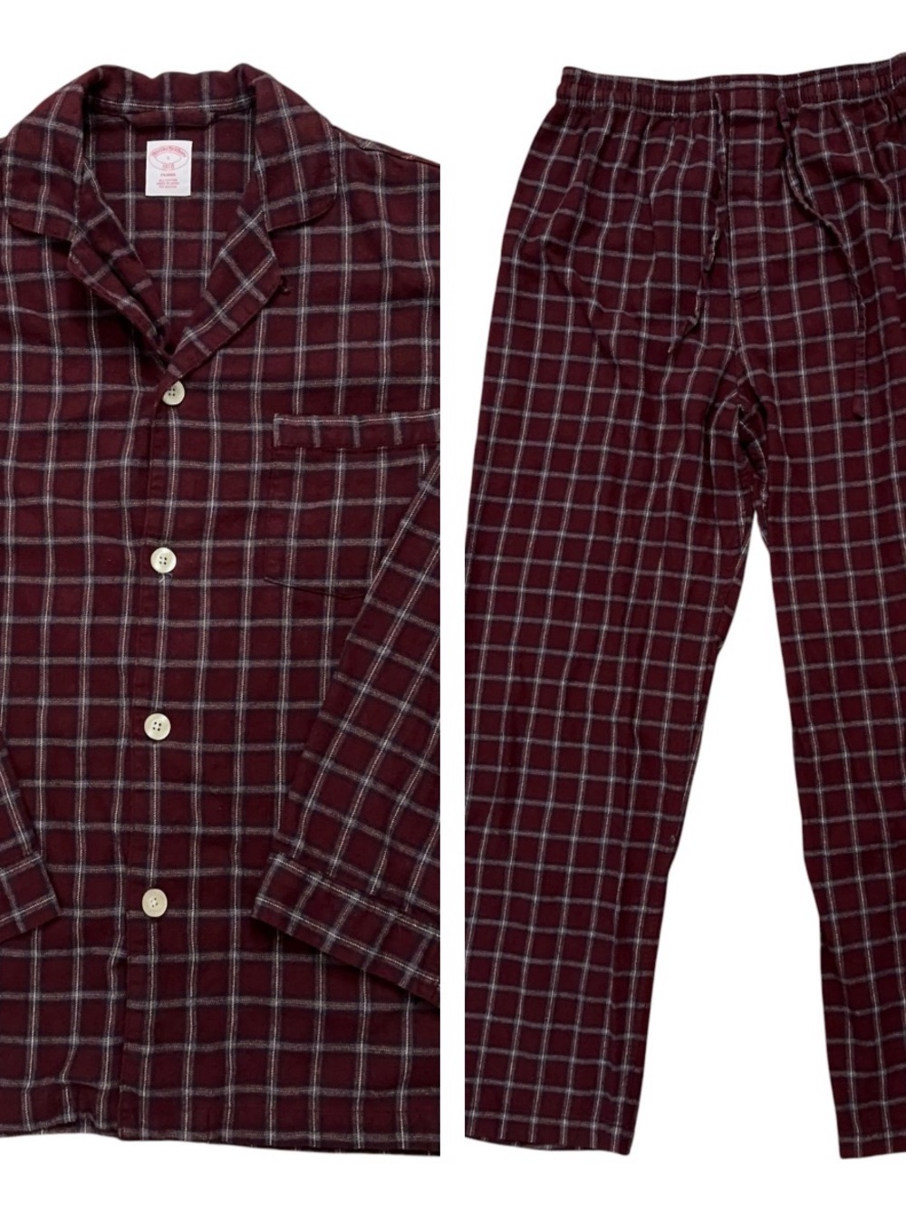Brooks Brothers Pajama Set Mens Size S 2 Piece Sleepwear Cotton Plaid Red